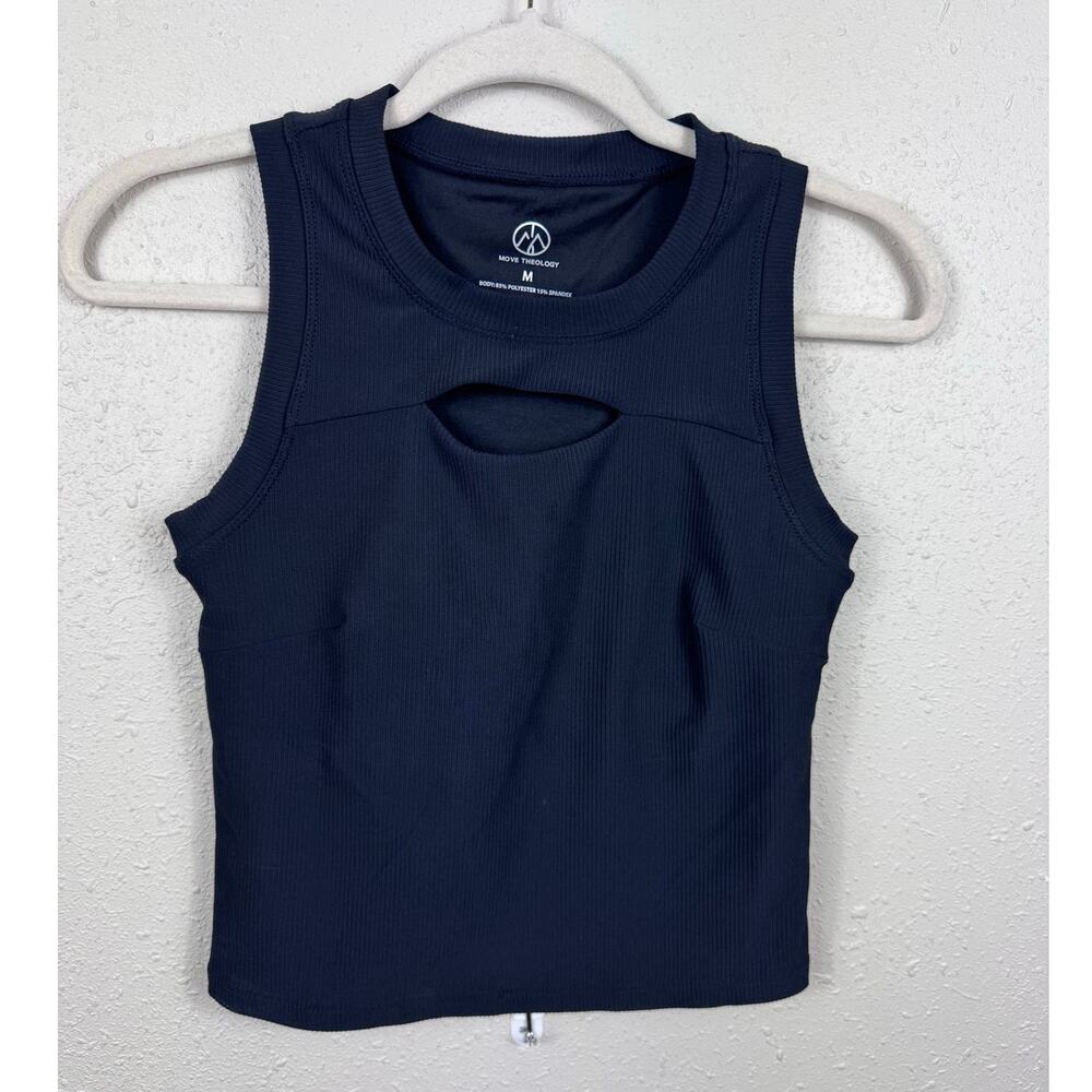 Move Theology Ribbed Scoop Neck Cropped Tank Black Womens Size Medium